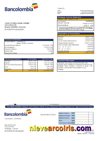 Colombia Bancolombia bank mortgage statement